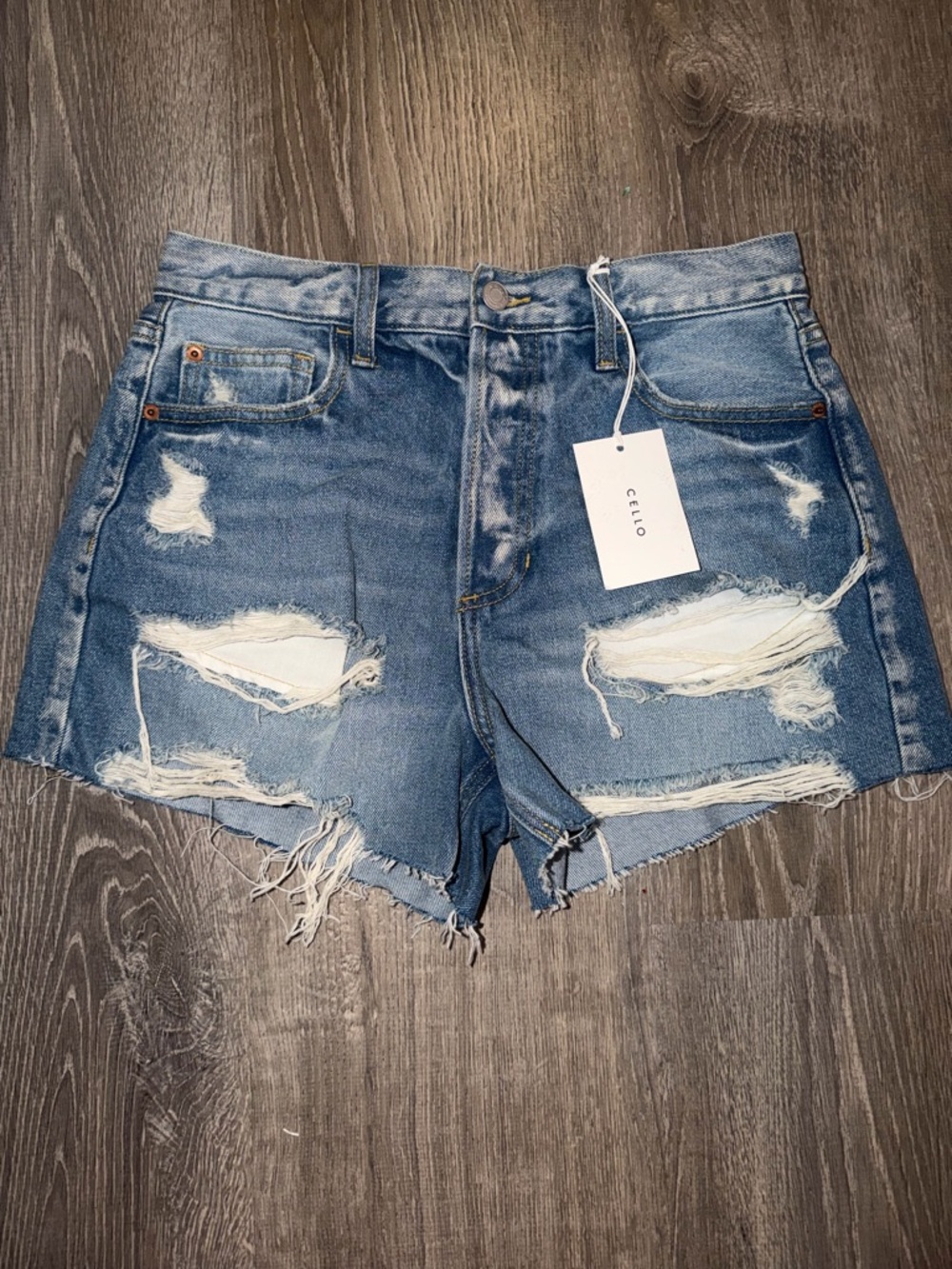 Cello Distressed High-Rise Blue Denim Cutoff Shorts